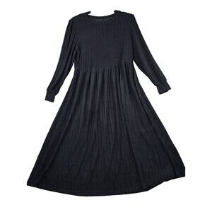 Black Long Sleeve Ribbed Dress 2XL Polyester & Spandex Machine Washable